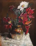 Ulcior cu flori de clematis by Gheorghe Petrașcu, ulei pe carton, sold Feb 2020