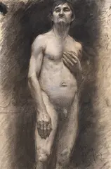 Dimitrie Serafim, Model în atelier, 1890, cărbune și acuarelă pe carton subțire