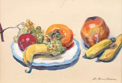 Natură statică cu struguri și banane by Ștefan Dimitrescu, 1929, tempera pe carton, sold Feb 2020
