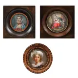 Lot format din trei miniaturi pictate pe os by sec. Xix Școală Franceză, os pictat, sold Feb 2020