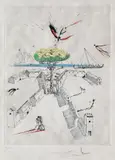 Plajă la Sete by Salvador Dalí, gravură în culori, sold Jan 2020