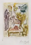 Marc Chagall, Mama cu copilul, violonist și două animale, acvaforte și gravură în culori