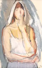 Olandeză by Corneliu Baba, 1962, guașă și cărbune pe hârtie lipită pe carton, sold Dec 2019