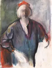 Autoportret by Corneliu Baba, 1979, ceracolor și cărbune pe hârtie lipită pe carton, sold Dec 2019