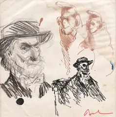 Studii (Pallady și maimuțe) by Corneliu Baba, tuș, creion și laviu pe hârtie, sold Dec 2019