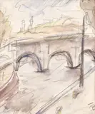 Pod peste Sena by Theodor Pallady, acuarelă și creion pe hârtie, sold Dec 2019