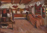 Interior țărănesc by Nicolae Enea, ulei pe carton, sold Dec 2019
