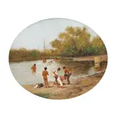 Copii la scaldă by Ludovic Bassarab, ulei pe carton, sold Dec 2019