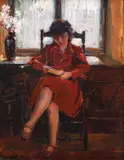 Lectură by Nicolae Vermont, 1928, ulei pe carton, sold Dec 2019