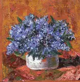 Vas cu albăstrele by Octav Băncilă, ulei pe pânză, sold Dec 2019