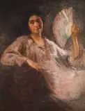 Doamnă în interior by Nicolae Vermont, 1929, ulei pe carton, sold Dec 2019