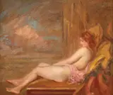 Muză by Kimon Loghi, ulei pe carton, sold Dec 2019