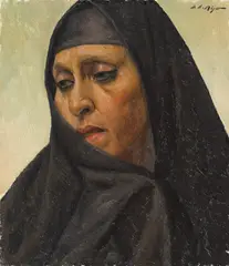 Egipteancă by Leon Biju, prima jumătate a anilor '30, ulei pe carton, sold Dec 2019
