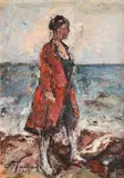 Femeie la malul mării by Gheorghe Petrașcu, 1927, ulei pe carton, sold Dec 2019