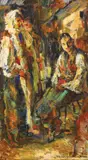 Țărănci povestind by Rudolf Schweitzer–Cumpăna, ulei pe carton, sold Dec 2019