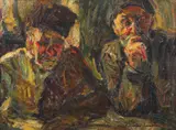Doi prieteni by Rudolf Schweitzer–Cumpăna, ulei pe carton, sold Dec 2019