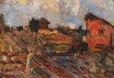 Gară la Gălbinași by Rudolf Schweitzer–Cumpăna, ulei pe carton, offered Dec 2019