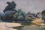 Copii la râu by Adam Bălţatu, ulei pe carton, offered Dec 2019