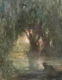 Arthur Verona, Asfințit pe lac, ulei pe pânză