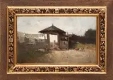 În faţa porţii by Nicolae Grigorescu, ulei pe lemn, sold Dec 2019
