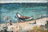 Plajă la Eforie by Gheorghe Petrașcu, 1925, ulei pe carton, sold Dec 2019