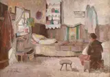 La vatră by Nicolae Enea, ulei pe carton, sold Dec 2019