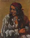 Ghicitoarea by Octav Băncilă, ulei pe pânză, sold Dec 2019