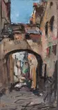 Stradă din Vitré by Gheorghe Petrașcu, ulei pe carton, sold Dec 2019