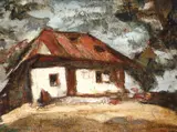 Casă la Târgoviște by Gheorghe Petrașcu, ulei pe carton, sold Dec 2019