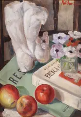 Constantin Mihalcea-Bragă, Natură statică cu statuetă antică, ulei pe carton