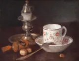 Gheorghe Mărculescu, Natură statică cu sfeșnic și ceșcuță de porțelan, ulei pe pânză