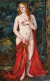Louis Sue, Nud cu șal roșu, ulei pe pânză