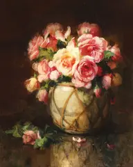 Fernand Toussaint, Trandafiri roz, ulei pe lemn