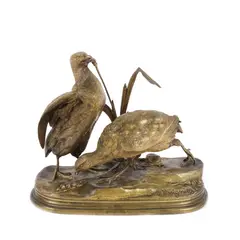 Două potârnichi by Jules Moigniez, bronz patinat, cizelat, gravat, sold Oct 2019