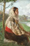 Țărăncuță din Argeș by Nicolae Vermont, ulei pe carton, sold Oct 2019