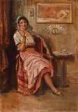 La pozat by Nicolae Vermont, 1927, ulei pe carton, sold Oct 2019