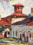 În plin soare by Rudolf Schweitzer–Cumpăna, ulei pe carton, sold Oct 2019
