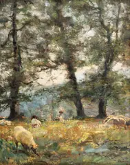 Arthur Verona, Cu oile la păscut (Codrul Herța), 1910, ulei pe pânză