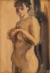 Nud by Corneliu Baba, 1957, acuarelă pe hârtie lipită pe carton, sold Oct 2019