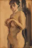 Corneliu Baba, Nud, 1957, acuarelă pe hârtie lipită pe carton
