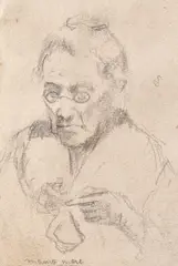 Bunica brodând by Corneliu Baba, creion pe hârtie lipită pe carton, sold Oct 2019