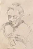 Corneliu Baba, Bunica brodând, creion pe hârtie lipită pe carton