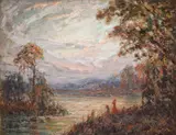 Peisaj romantic by Kimon Loghi, ulei pe carton, sold Oct 2019