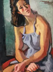 Pe gânduri by M. H. Maxy, ulei pe carton, sold Oct 2019