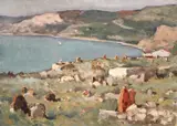 Cimitir tătărăsc la Balcic by Adam Bălţatu, ulei pe carton, sold Oct 2019
