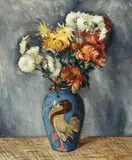 Crizanteme în vas de porțelan by Adam Bălţatu, ulei pe pânză, offered Oct 2019