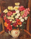 Ulcior cu tufănele by Nicolae Tonitza, ulei pe carton, sold Oct 2019