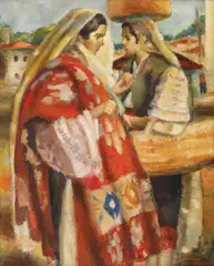 Vânzătoarea de covoare by Francisc Șirato, 1926-1930, ulei pe pânză, sold Oct 2019