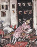 Lucreția privind gravuri by Gheorghe Petrașcu, 1935, ulei pe pânză, sold Oct 2019