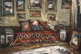 Interior de atelier by Gheorghe Petrașcu, ulei pe carton, sold Oct 2019